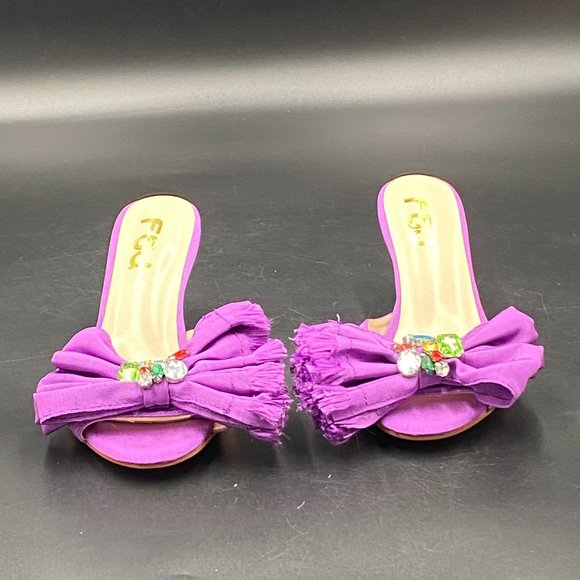 FSJ Shoes - FSJ purple peep toe kitten low heels slip on mules sandals pumps shoes